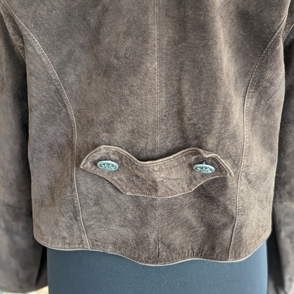 Authentic Vintage Landhaus Suede Leather Blazer Dirndl Tirolean Folklore Lg - Picture 8 of 16